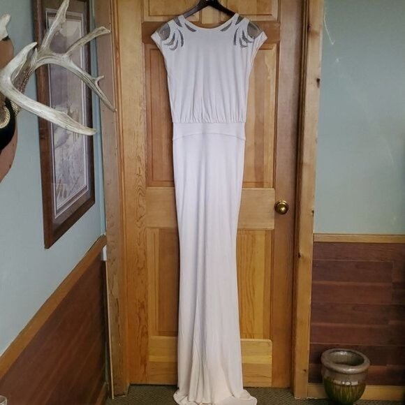 Badgley Mischka Collection Embellished Sheer Blush Maxi Event Lined Sz. 4 Dress - Picture 1 of 15